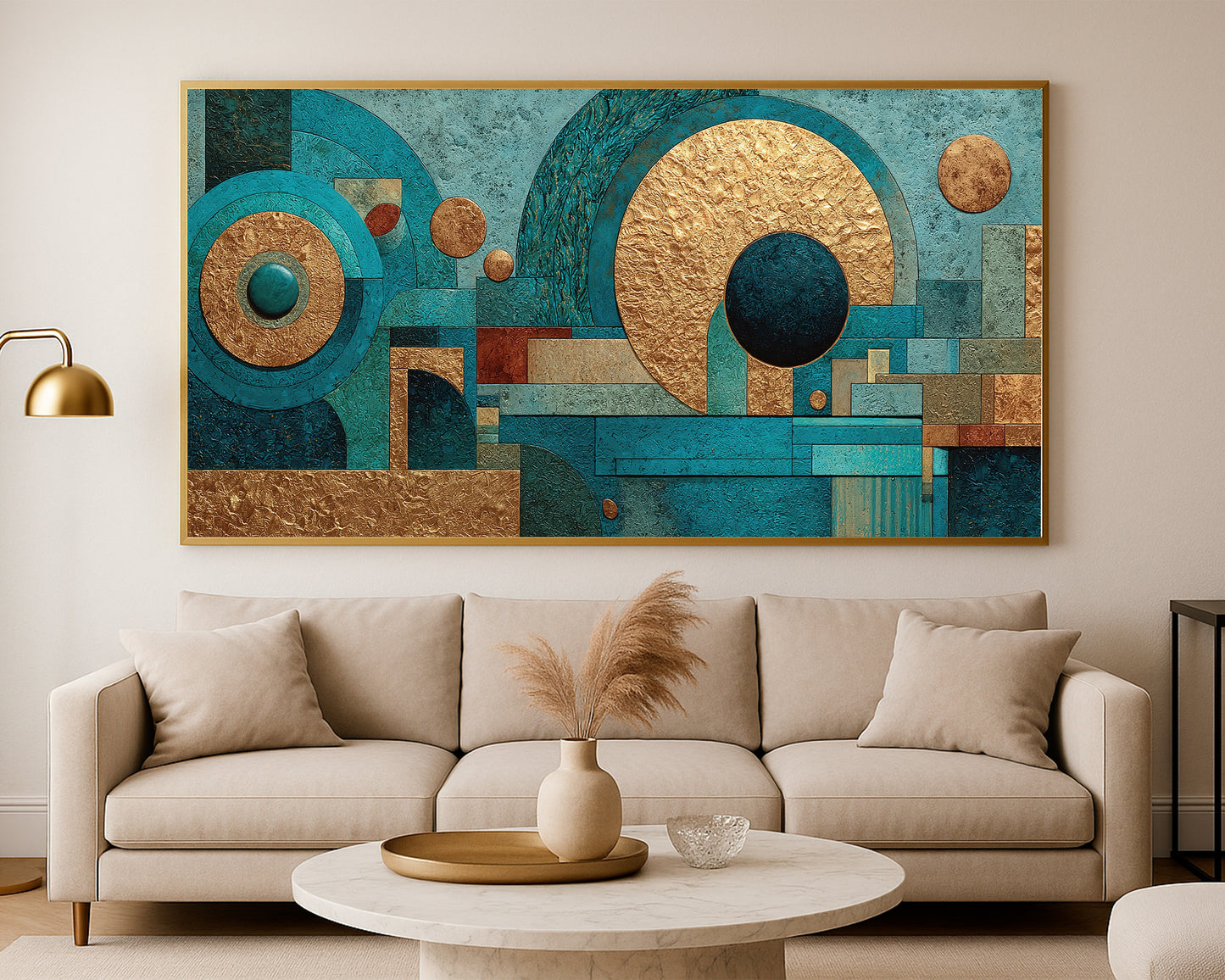 Blue Gold Geometric Panorama Wall Art