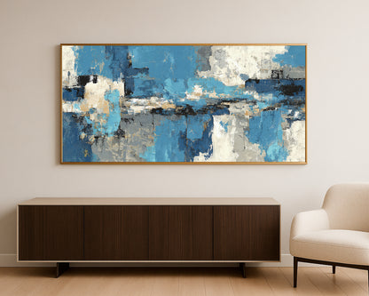 Large abstract panorama decor with balanced cool neutrals and painterly texture for a refined modern look