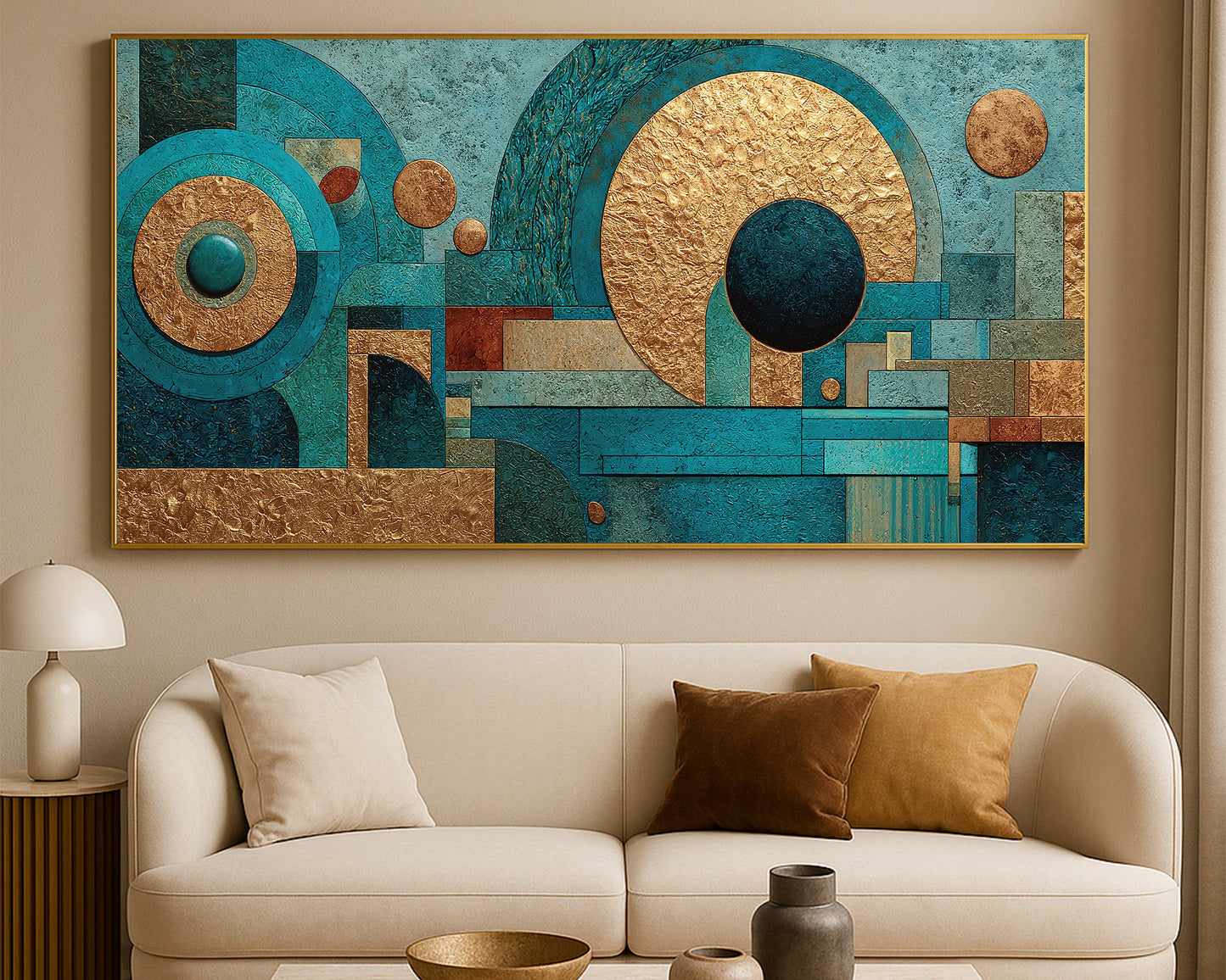 Blue Gold Geometric Panorama Wall Art