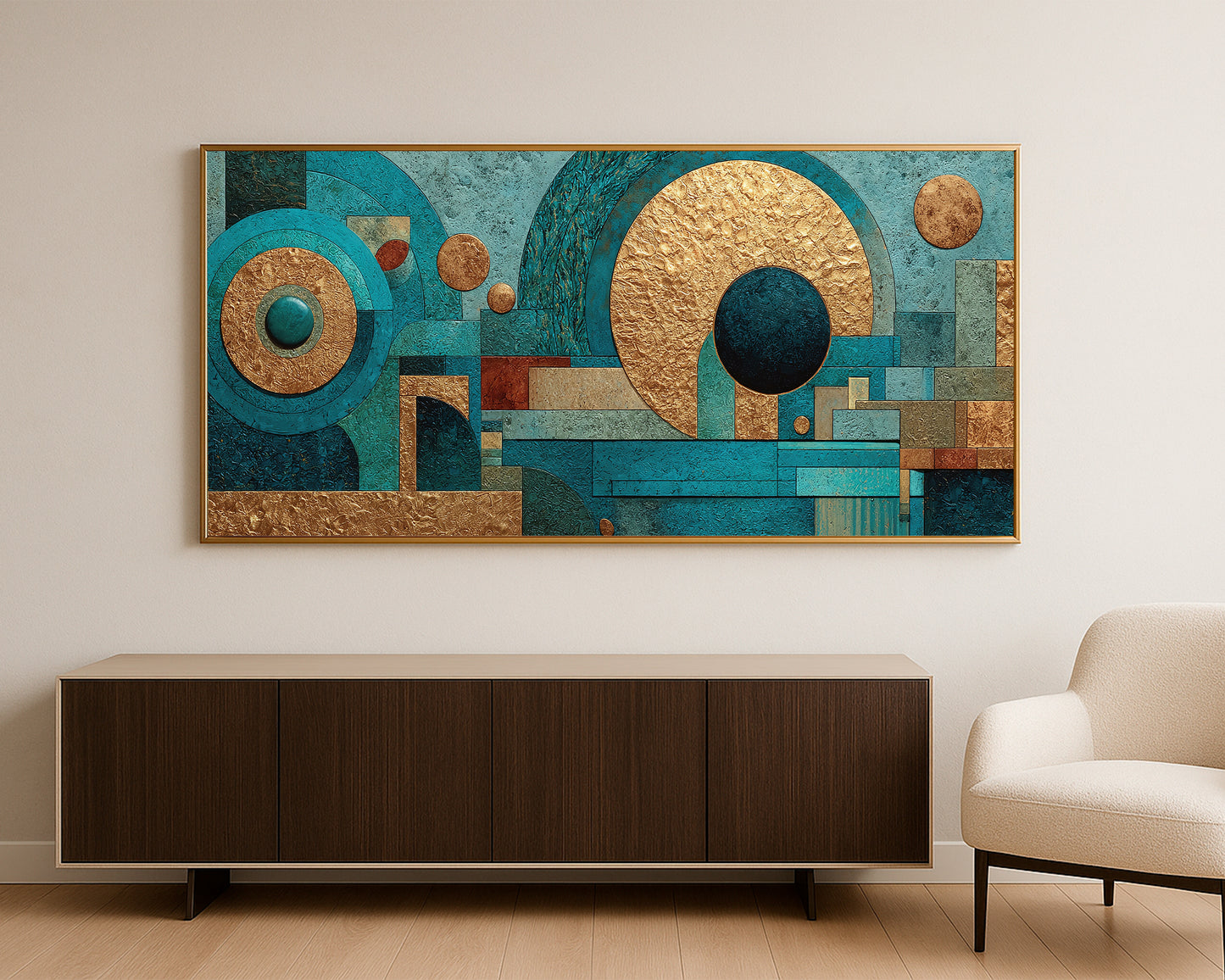 Blue Gold Geometric Panorama Wall Art