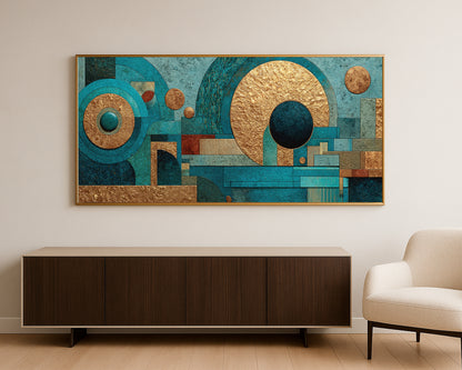 Blue Gold Geometric Panorama Wall Art