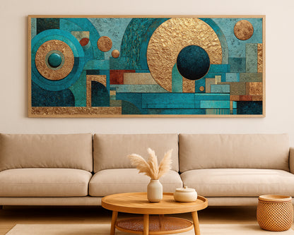 Blue Gold Geometric Panorama Wall Art