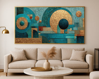 Blue Gold Geometric Panorama Wall Art