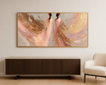 Fine art dancer print with soft flowing forms, warm gold accents, and a textured neutral background.