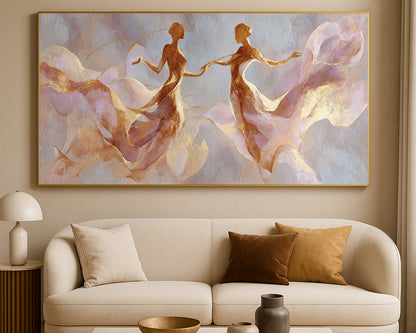 Wide soft neutral dancer artwork featuring blush, ivory, beige, and gold movement on a textured background.