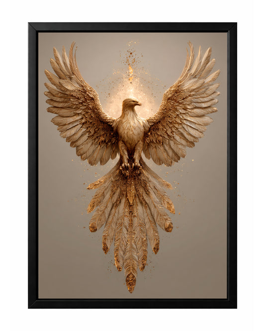 Gold eagle wings wall art with a majestic bird, wide feathered wings, and warm ivory bronze tones.