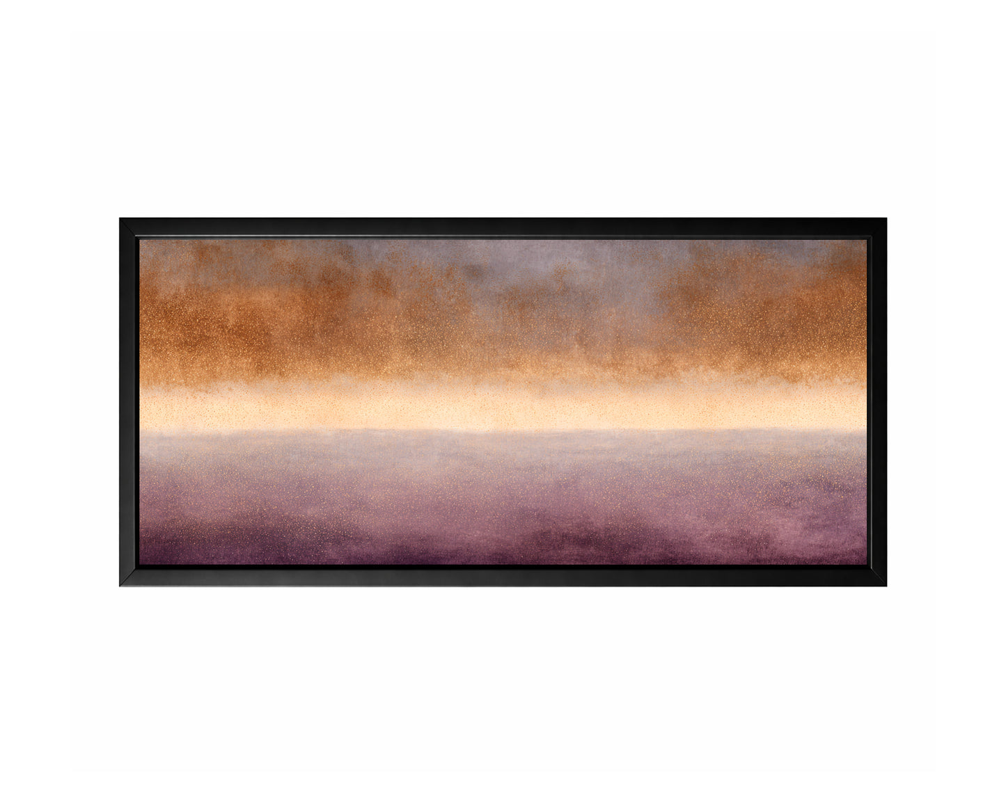 Plum gold abstract panoramic wall art with taupe, gray, cream, and warm metallic-style speckled texture.