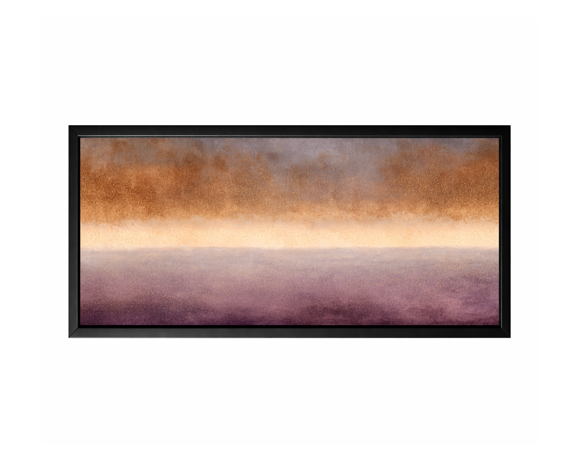 Plum gold abstract panoramic wall art with taupe, gray, cream, and warm metallic-style speckled texture.
