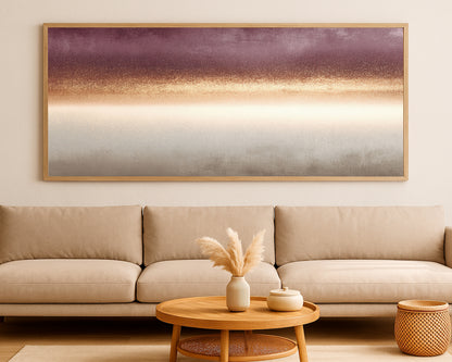 Textured horizon-style wall art with taupe, brown, cream, burgundy, and metallic-style gold accents.