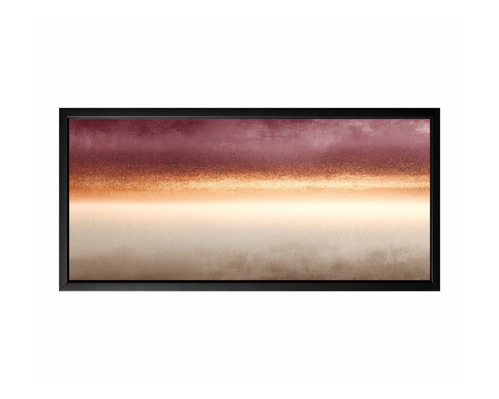 Warm gold horizon abstract wall art with burgundy, cream, taupe, and brown horizontal layers.