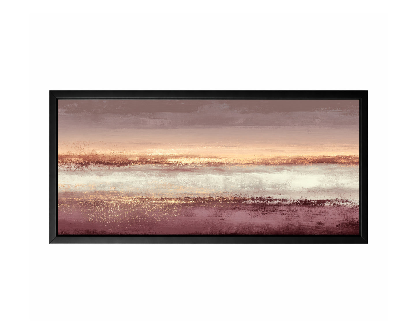 Mauve gold abstract panoramic wall art with blush, taupe, cream, and metallic-style horizontal texture.