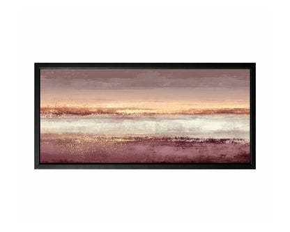 Mauve gold abstract panoramic wall art with blush, taupe, cream, and metallic-style horizontal texture.