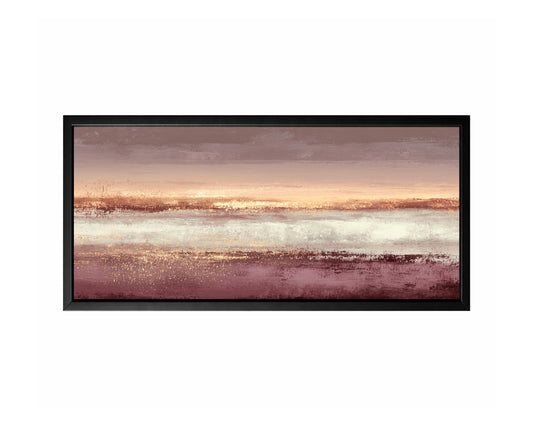 Mauve gold abstract panoramic wall art with blush, taupe, cream, and metallic-style horizontal texture.