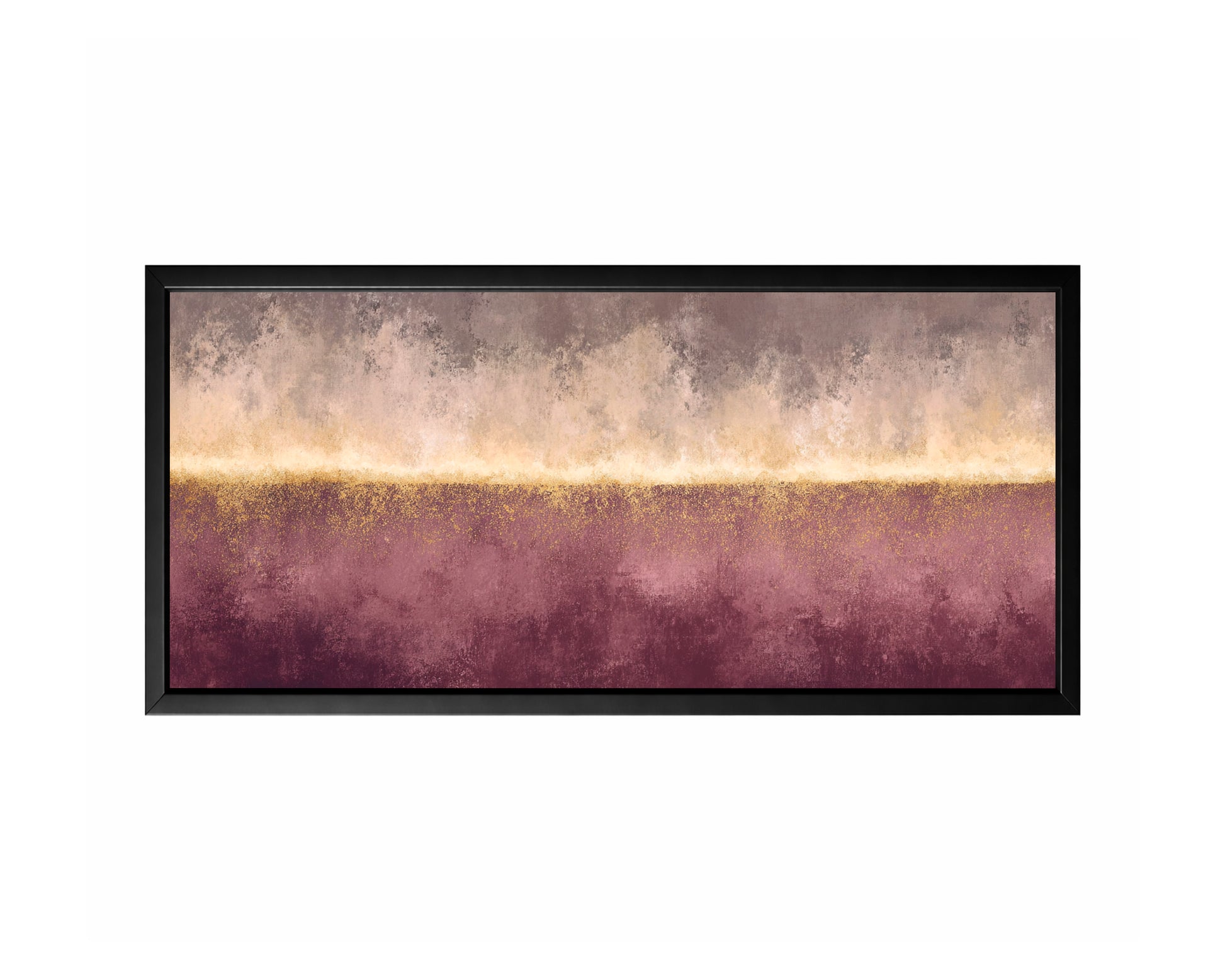 Plum gold horizon panoramic wall art with taupe, cream, gray, and warm metallic-style texture.