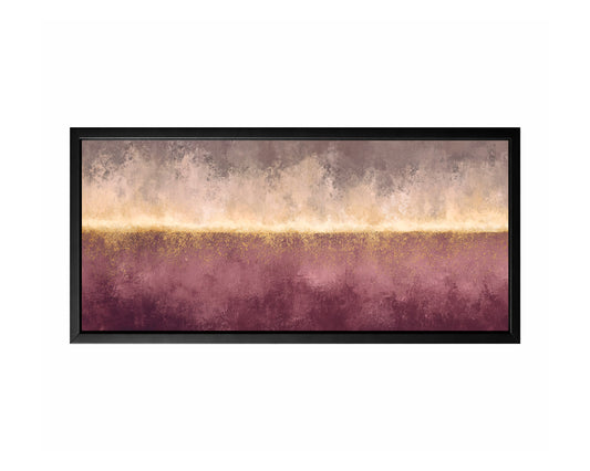 Plum gold horizon panoramic wall art with taupe, cream, gray, and warm metallic-style texture.
