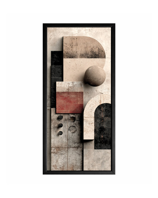 Minimal geometric wall art with textured arches and neutral abstract forms in beige and black