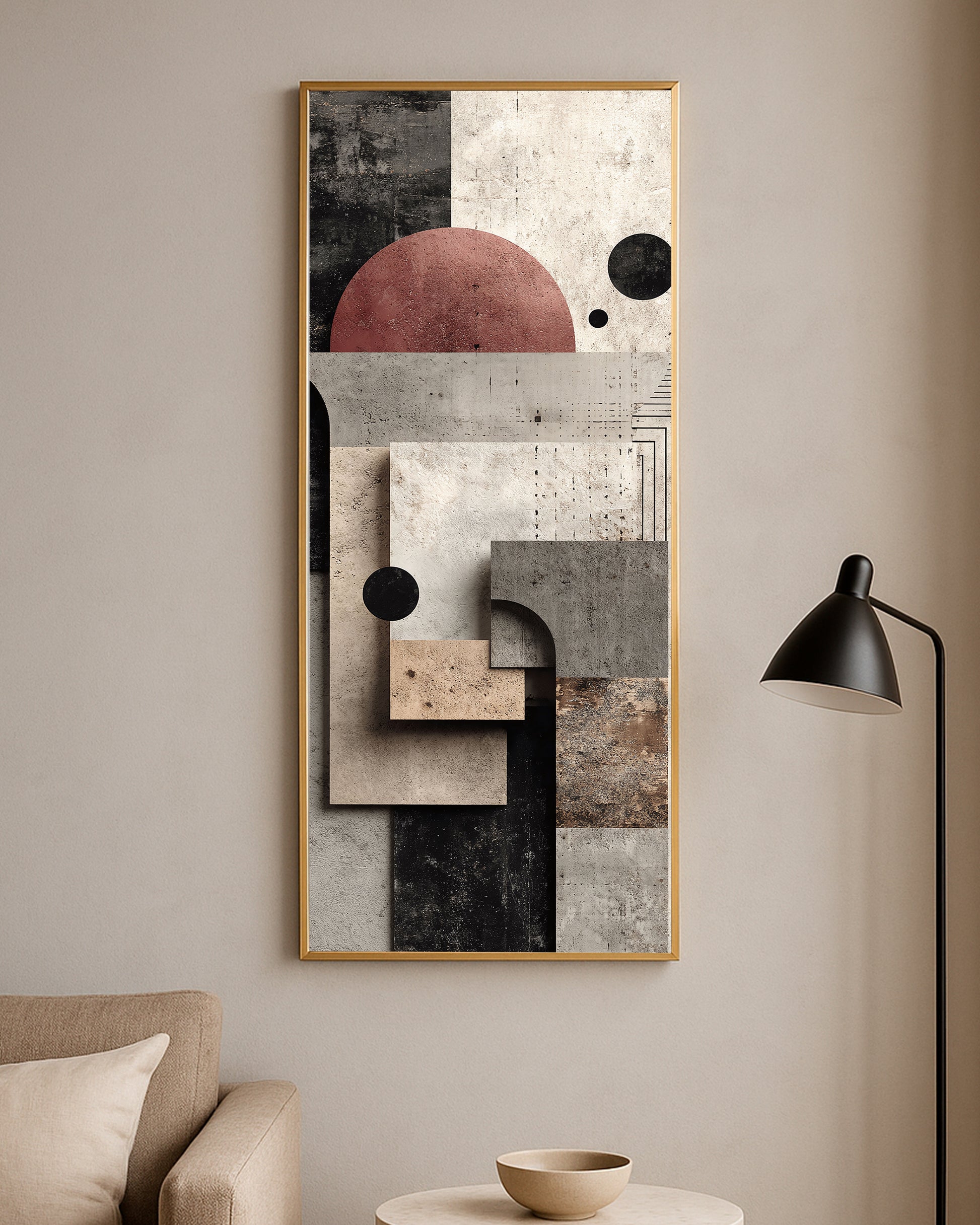 Organic modern abstract art in beige, black, and terracotta tones