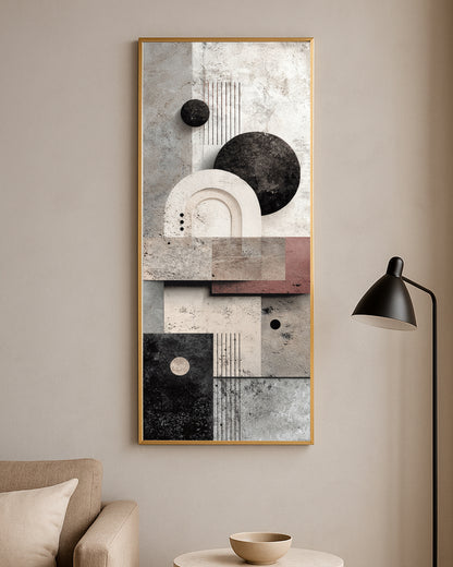 Contemporary abstract wall art with layered architectural shapes