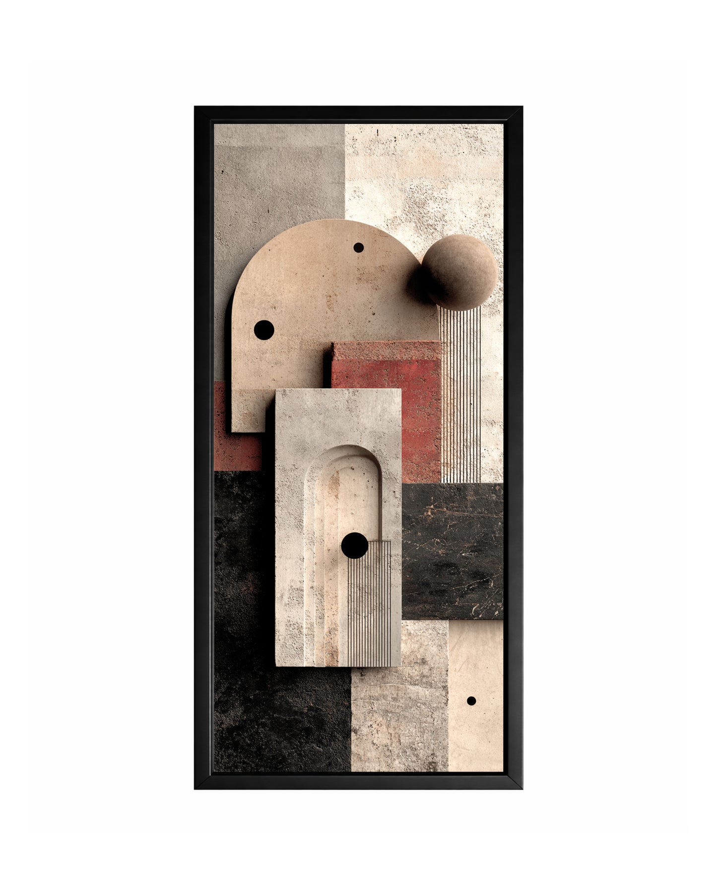 Sculptural geometric wall art with textured arches and neutral tones