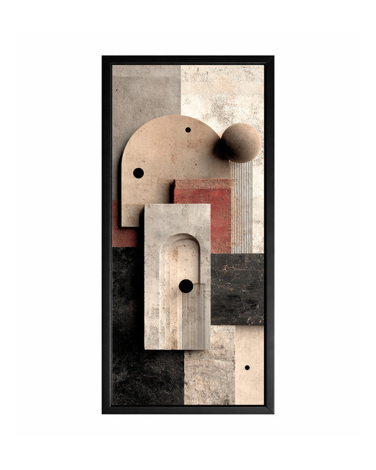 Sculptural geometric wall art with textured arches and neutral tones