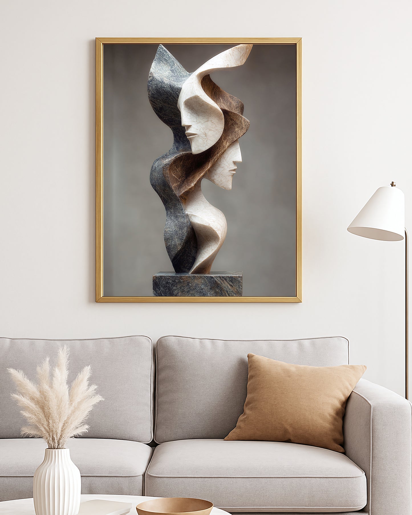 Minimalist sculpture-inspired wall decor with overlapping facial profiles and smooth organic contours