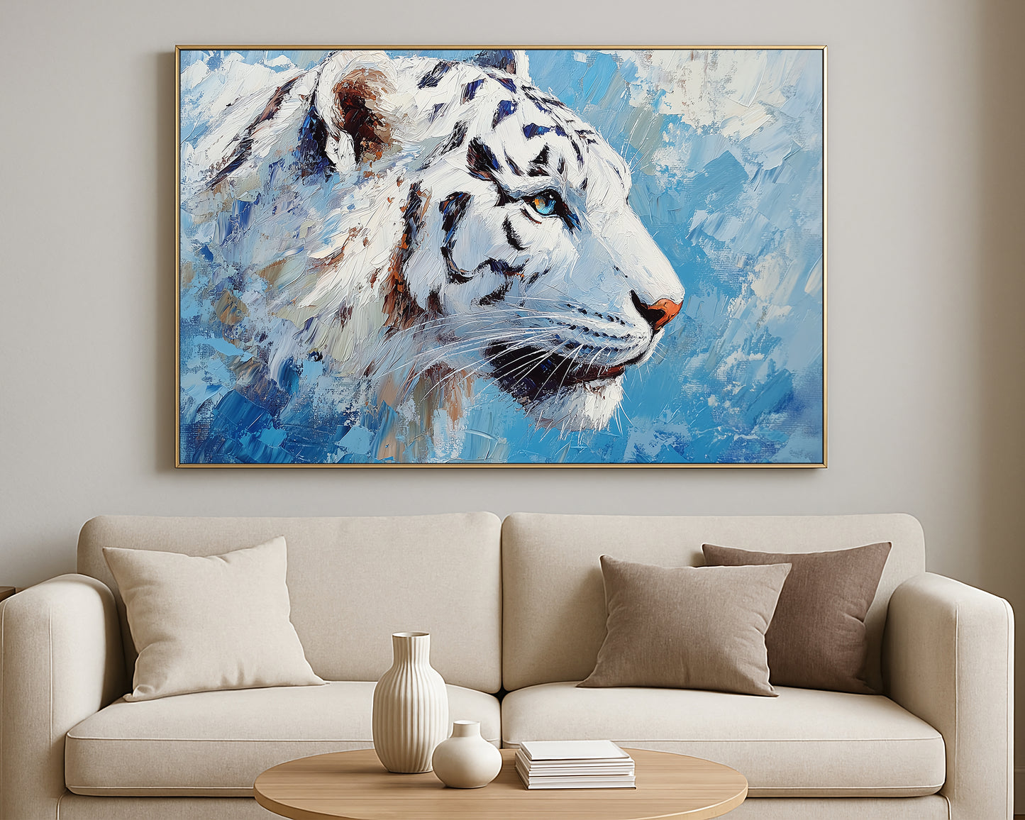 Contemporary animal artwork showing a snow leopard profile with expressive painterly texture