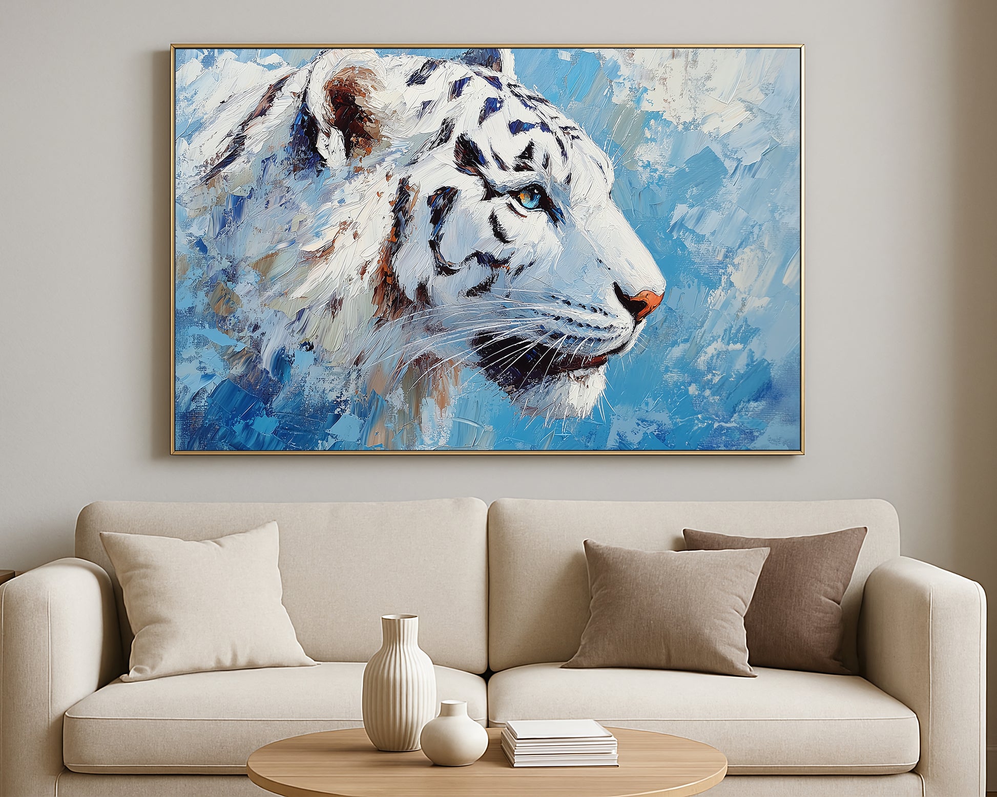 Contemporary animal artwork showing a snow leopard profile with expressive painterly texture