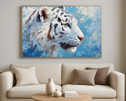 Contemporary animal artwork showing a snow leopard profile with expressive painterly texture