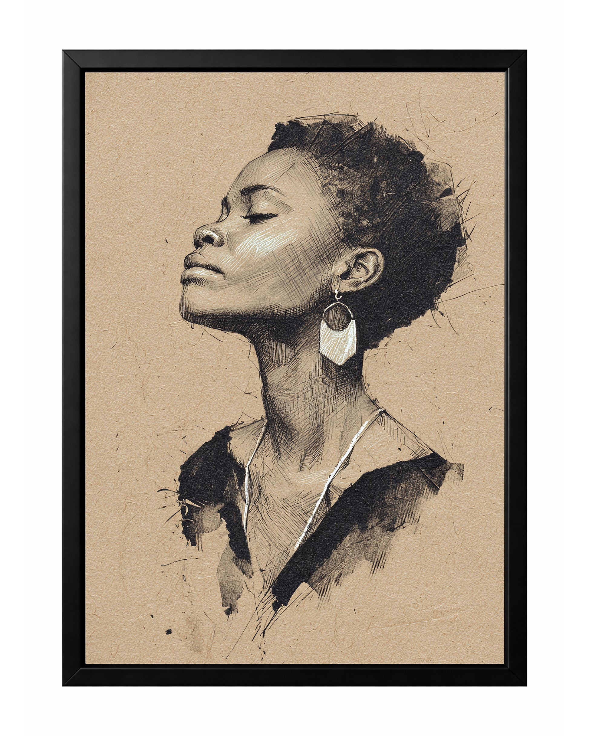 Minimalist woman portrait wall art with a serene side profile sketched in black on a warm beige background