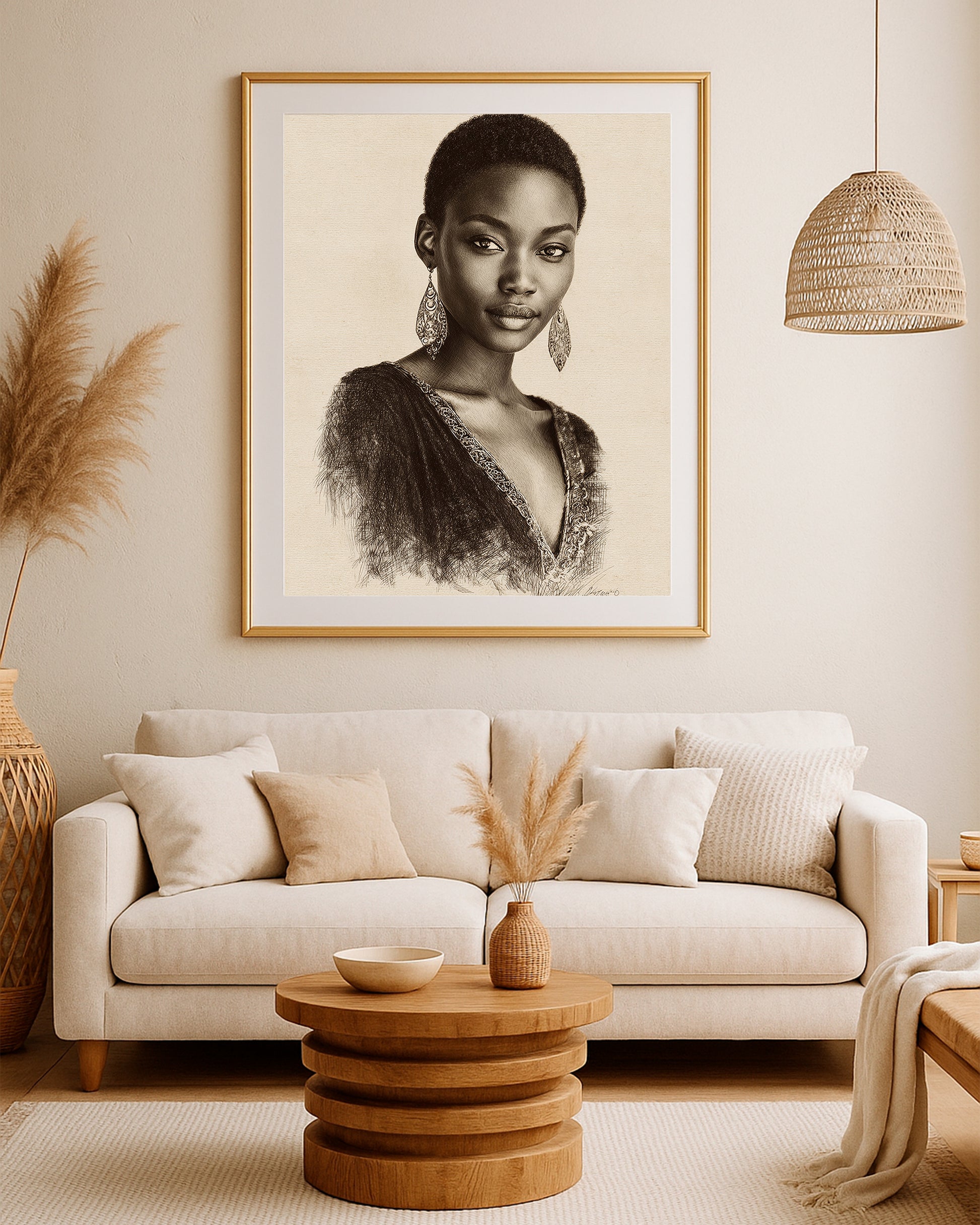 Editorial wall art print showing a feminine portrait in brown and ivory tones with delicate detail