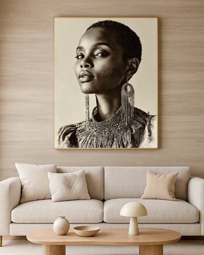 Modern feminine wall art with graceful facial detail, neutral palette, and elegant hand-drawn portrait styling